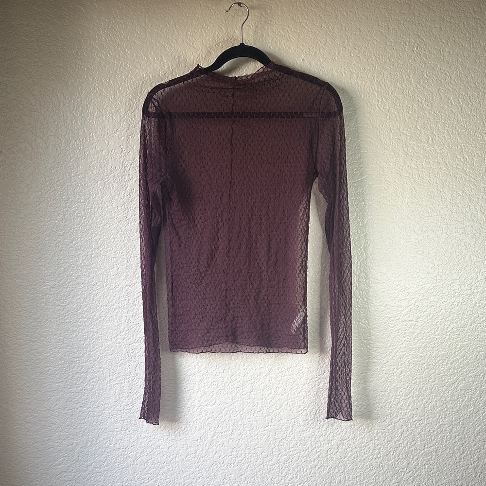 Free People Sheer Long Sleeve Sheer Top - Maroon